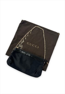 Gucci bag black handbag clutch purse silky look charm detail
