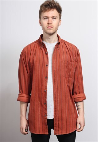 VINTAGE CORDUROY CORD SHIRT STRIPED ORANGE