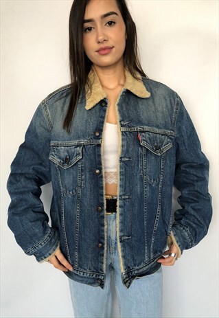 VINTAGE LEVIS RED TAB SHERPA TRUCKER BORG DENIM JACKET 80S