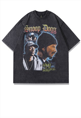 RAPPER PRINT T-SHIRT HIP-HOP TEE SNOOP DOGG TOP IN GREY