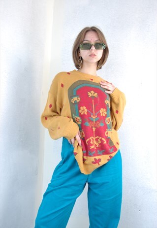 VINTAGE 90'S ABSTRACT CROCHET BAGGY KNITTED JUMPER/ UNISEX