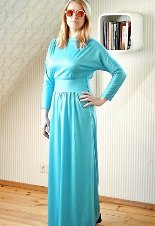 BLUE MAXI BELTED VINTAGE DRESS