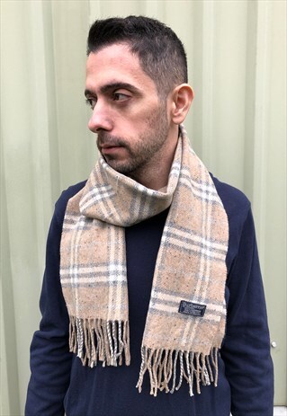 VINTAGE BURBERRY CASHMERE CHECKED SCARF BEIGE