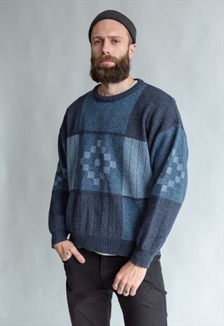 VINTAGE 80S ABSTRACT JUMPER IN BLUE