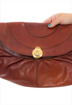 Oversized Vintage Chestnut Red Leather Clutch Bag With a Gol