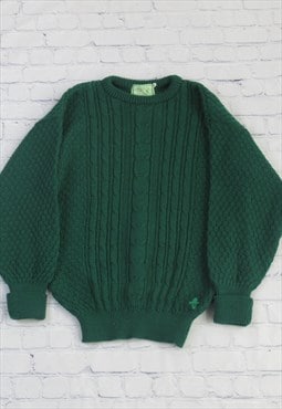 90s Preppy Vintage Green Cable Knit Sweater 