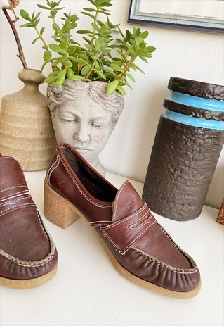 VINTAGE 60S HERTINGS MINIMALIST SCANDI REAL LEATHER PUMPS