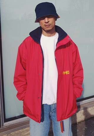 FMC RAIN JACKET WITH FLEECE LINING IN RED & NAVY