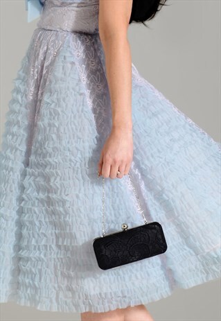 VINTAGE 50S STYLE RECTANGULAR BLACK LACE EVENING CLUTCH BAG