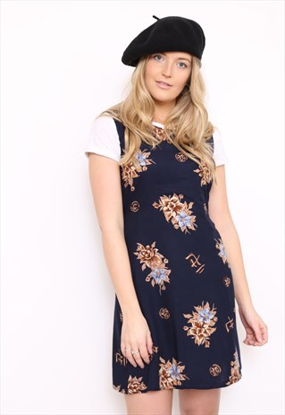 VINTAGE 90S NAVY FLORAL PRINT MINI DRESS