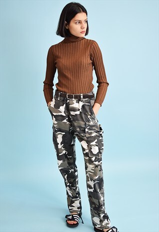 COOL 90'S RETRO CAMO MILITARY HIGHWAISTED TROUSERS