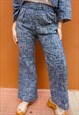 NEW HANDMADE BLUE & WHITE ABSTRACT PRINT WIDE LEG TROUSERS