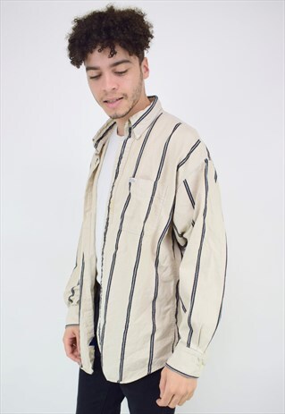 VINTAGE 90'S CREAM & BLUE STRIPED RALPH LAUREN SHIRT