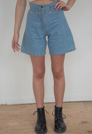 VINTAGE 90S DENIM SHORTS HIGH WAISTED IN BLUE WASH