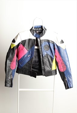 Pro Sports Vintage Leather Moto Jacket Colorblock Women M