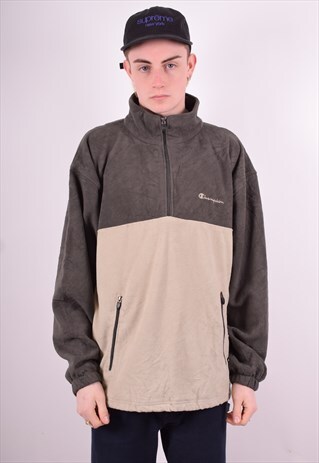 CHAMPION MENS VINTAGE FLEECE JACKET XXL BEIGE 90'S