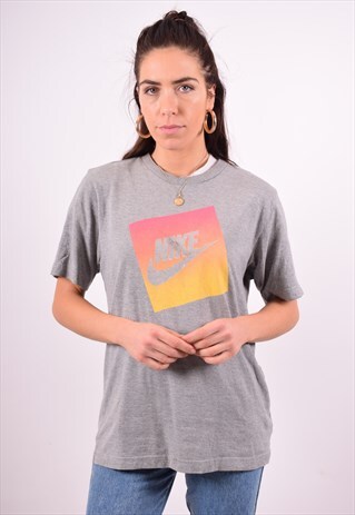 NIKE WOMENS VINTAGE T-SHIRT TOP SMALL GREY OVERSIZED 90'S
