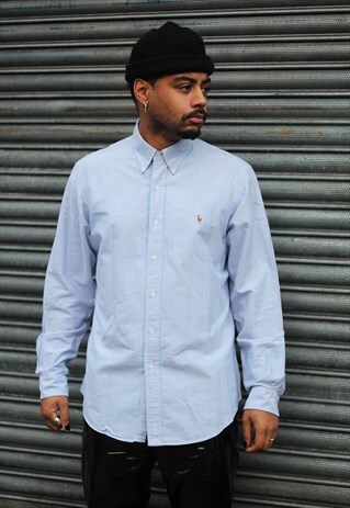 VINTAGE RALPH LAUREN BLUE AND PINK STRIPED SHIRT