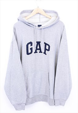 Vintage Gap Hoodie Grey With Embroidered Chest Logo 90s