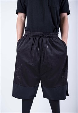 Black Mesh Patchwork relaxed fit Basketball Shorts Y2k