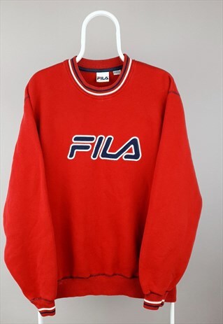 VINTAGE FILA SWEATSHIRT SPELLOUT RED BLUE WHITE LOGO 90S