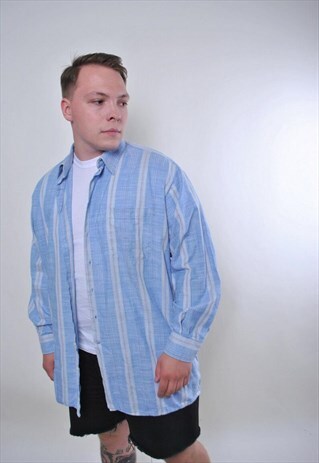 VINTAGE BLUE STRIPED LONG SLEEVE HOLIDAY SHIRT