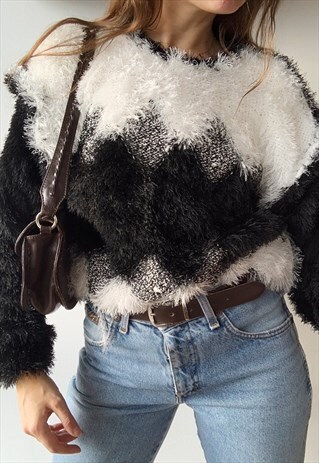 VINTAGE 80S LUXE FLUFFY FURRY KNIT CHRISTMAS JUMPER SWEATER
