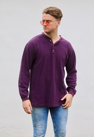 EDDIE BAUER USA Y NECK CANDY STRIPED GRANDAD SWEATSHIRT