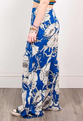 VINTAGE 90'S BLUE FLORAL PRINT HIGH WAIST SUMMER TROUSERS