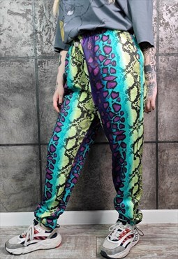 Tie-dye snake print joggers handmade acid raver pants purple
