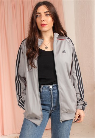VINTAGE 80S ADIDAS TRACK JACKET IN SILVER