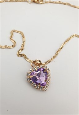 Lilac Rhinestone Sparkly Heart Pendant Necklace