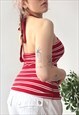 VINTAGE Y2K 00'S RED STRIPED OPEN BACK HALTER TOP