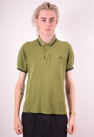 FRED PERRY MENS VINTAGE POLO SHIRT MEDIUM GREEN 90S