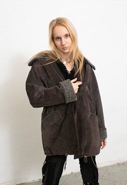 Vintage 80s Aviator Suede Leather Jacket Sherpa