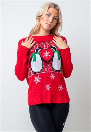 VINTAGE PENGUIN CHRISTMAS JUMPER IN RED SMALL