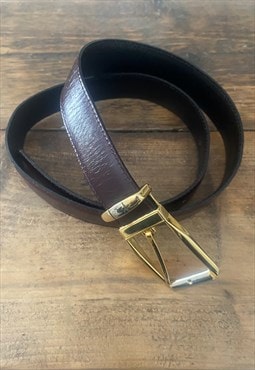 Vintage Ladies 70's Burgundy Leather Belt Gold Buckle