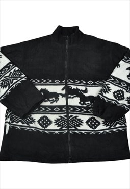 Vintage Fleece Jacket Horse Pattern Black Ladies XL