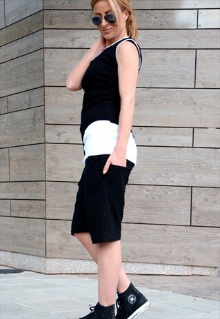 ASYMMETRICAL TOP WITH ZIPPER / BLACK TUNIC