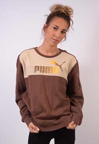 VINTAGE PUMA SWEATSHIRT JUMPER BROWN