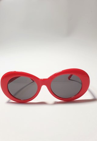 RED KURT OVAL SUNGLASSES WITH BLACK LENSES