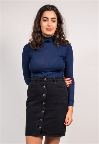VINTAGE 70'S NAVY BLUE STRETCH ROLL NECK TOP