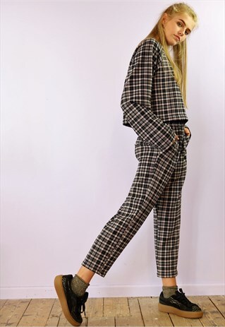 TROUSERS & TOP CO-ORDINATES IN PINK BLACK CHECK TARTAN
