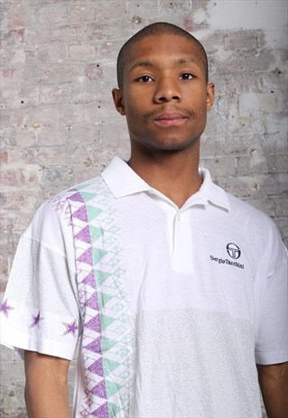 VINTAGE SERGIO TACCHINI LOGO PATTERN POLO SHIRT WHITE