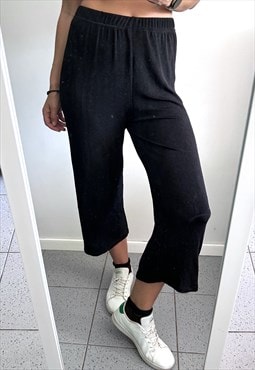 Crop Wide Black Stretchy Pants / Trousers 