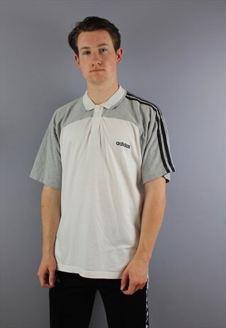 VINTAGE ADIDAS POLO SHIRT IN WHITE WITH EMBROIDERED LOGO AND