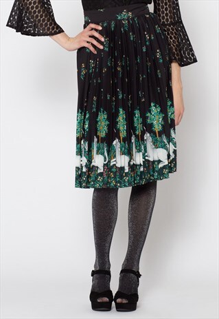BLACK FULL LENGTH UNICORN PRINT SKIRT