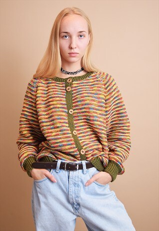 CUTE VINTAGE 70'S HANDKNITTED OPEN FRONT CARDIGAN