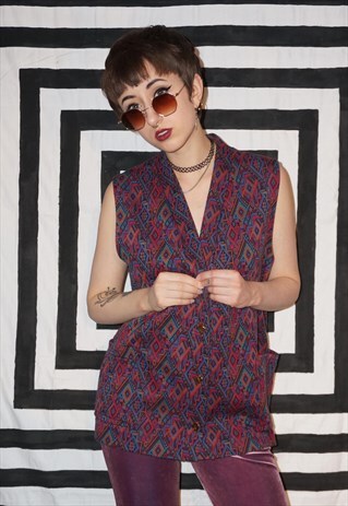 VINTAGE 80'S COLOURFUL PATTERNED WAISTCOAT