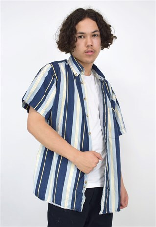 VINTAGE 90'S BLUE, WHITE & YELLOW SHIRT